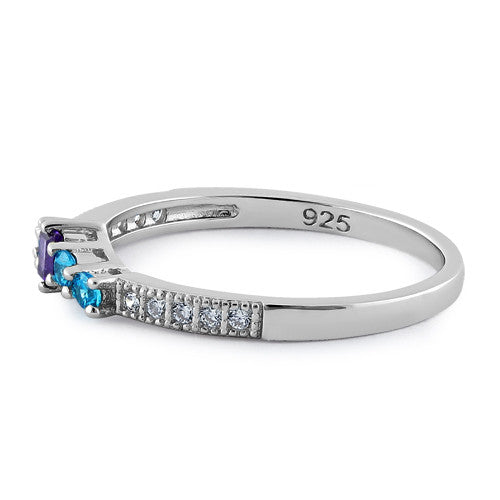 Sterling Silver Dark Violet & Aqua CZ Ring