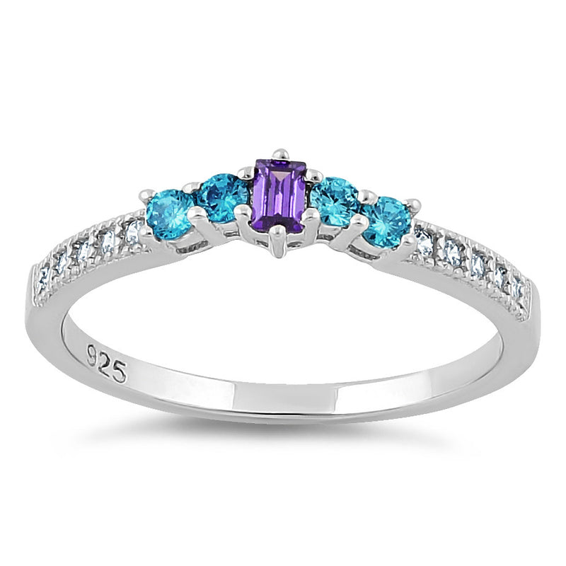 Sterling Silver Dark Violet & Aqua CZ Ring