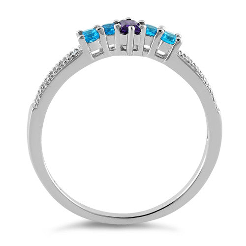 Sterling Silver Dark Violet & Aqua CZ Ring