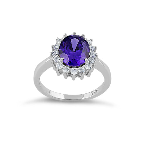 Sterling Silver Dark Violet Oval CZ Ring