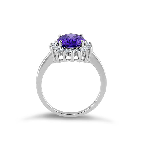 Sterling Silver Dark Violet Oval CZ Ring