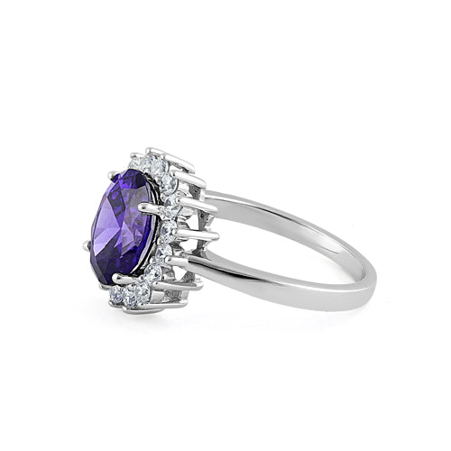 Sterling Silver Dark Violet Oval CZ Ring