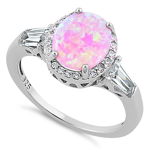 Sterling Silver Dazzling Oval Pink Lab Opal CZ Ring