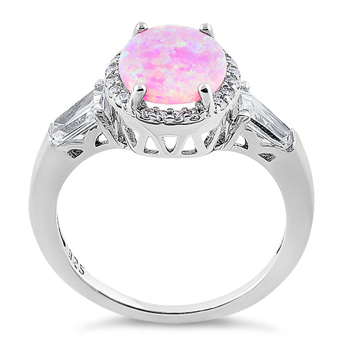 Sterling Silver Dazzling Oval Pink Lab Opal CZ Ring