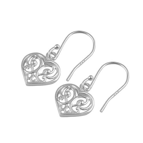 Sterling Silver Decorative Heart Hook Earrings