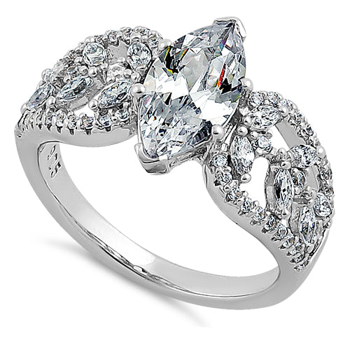 Sterling Silver Decorative Marquise Cut Clear CZ Engagement Ring