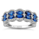 Sterling Silver Decorative Marquise & Round Cut Blue Spinel CZ Ring