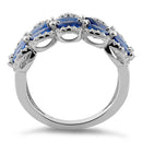 Sterling Silver Decorative Marquise & Round Cut Blue Spinel CZ Ring