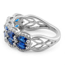 Sterling Silver Decorative Marquise & Round Cut Blue Spinel CZ Ring