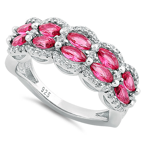Sterling Silver Decorative Marquise & Round Cut Ruby CZ Ring