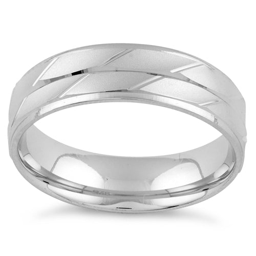 Sterling Silver Diamond Cut 2 Layer Lines Wedding Band Ring