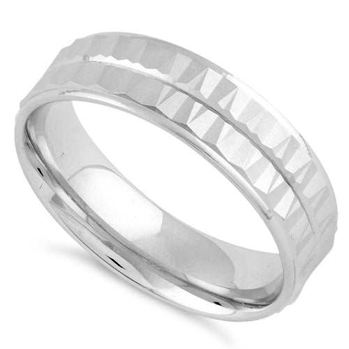 Sterling Silver Diamond Cut 2 Layer Zig Zag Wedding Band Ring