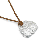Sterling Silver Diamond Cut Flower with Brown Leather Cord 16" Necklace
