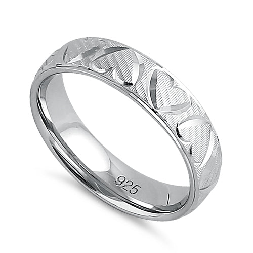 Sterling Silver Diamond Cut Heart Band Ring