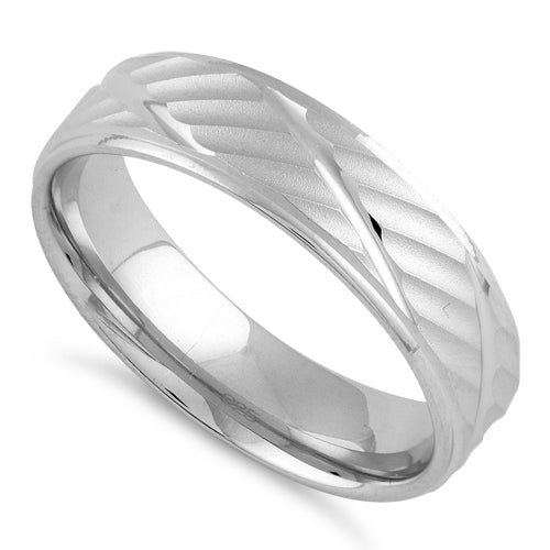Sterling Silver Diamond Cut Lines Wedding Band Ring