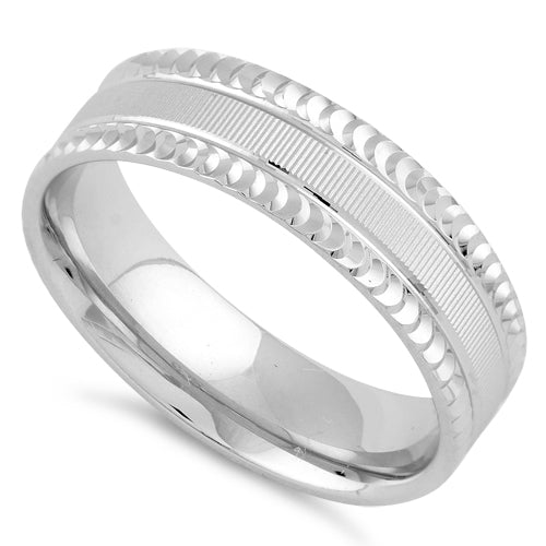 Sterling Silver Diamond Cut Pattern Wedding Band Ring