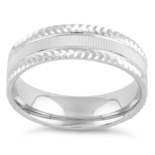 Sterling Silver Diamond Cut Pattern Wedding Band Ring