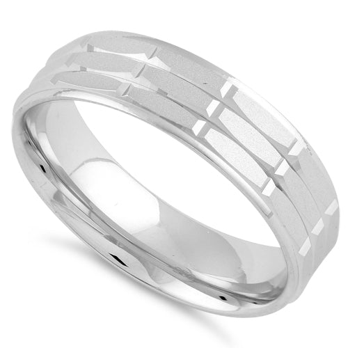 Sterling Silver Diamond Cut Pattern Wedding Band Ring