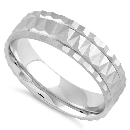 Sterling Silver Diamond Cut Pattern Wedding Band Ring