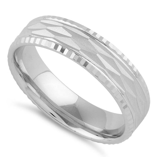 Sterling Silver Diamond Cut Pattern Wedding Band Ring