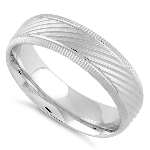 Sterling Silver Diamond Cut Slanting Lines Wedding Band Ring