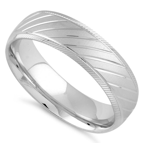 Sterling Silver Diamond Cut Slanting Lines Wedding Band Ring