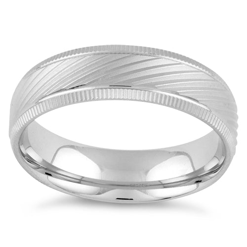 Sterling Silver Diamond Cut Slanting Lines Wedding Band Ring