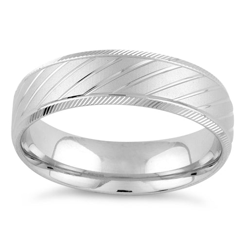 Sterling Silver Diamond Cut Slanting Lines Wedding Band Ring