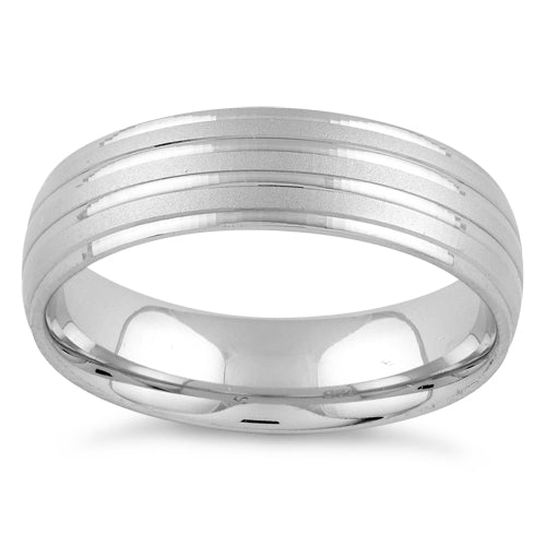 Sterling Silver Diamond Cut Triple Layer Brushed Wedding Band Ring