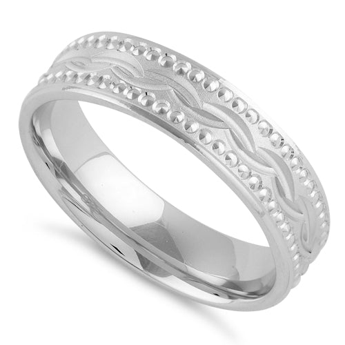 Sterling Silver Diamond Cut Wavy Wedding Band Ring