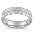 Sterling Silver Diamond Cut Wavy Wedding Band Ring