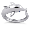 Sterling Silver Dolphin Blue CZ Ring