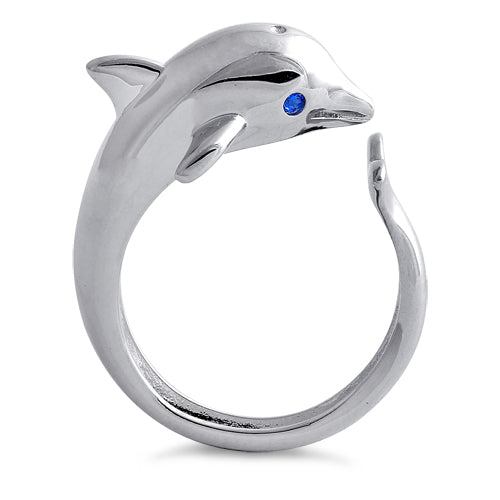 Sterling Silver Dolphin Blue CZ Ring