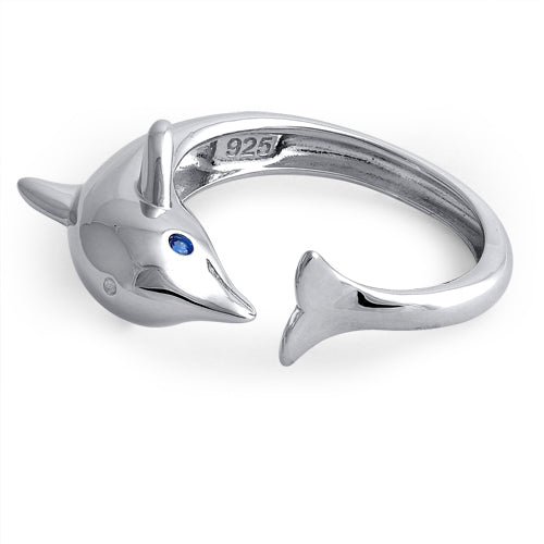 Sterling Silver Dolphin Blue CZ Ring