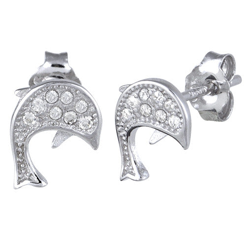 Sterling Silver Dolphin CZ Earrings