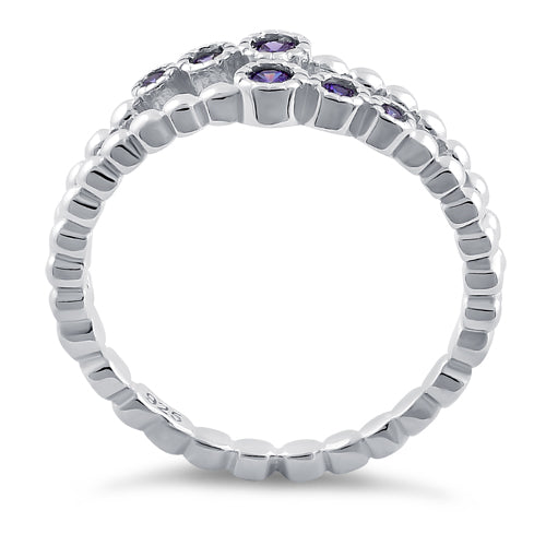 Sterling Silver Double Beaded Amethyst CZ Ring