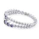 Sterling Silver Double Beaded Amethyst CZ Ring