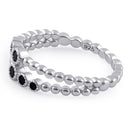 Sterling Silver Double Beaded Black CZ Ring