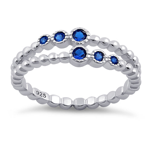 Sterling Silver Double Beaded Blue Spinel CZ Ring