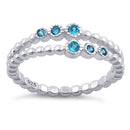 Sterling Silver Double Beaded Aqua Blue CZ Ring