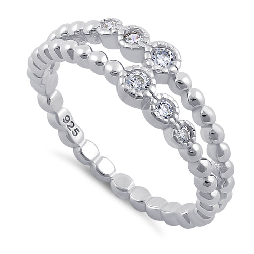 Sterling Silver Double Beaded Clear CZ Ring