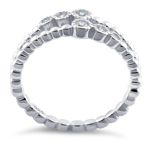Sterling Silver Double Beaded Clear CZ Ring