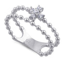 Sterling Silver Double Beaded Cross Clear CZ Ring