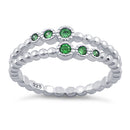 Sterling Silver Double Beaded Emerald CZ Ring