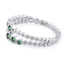 Sterling Silver Double Beaded Emerald CZ Ring