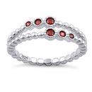 Sterling Silver Double Beaded Garnet CZ Ring