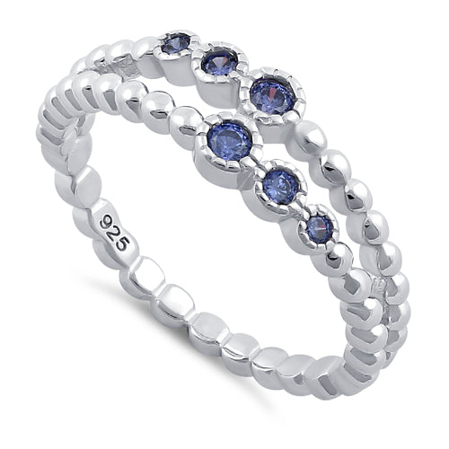 Sterling Silver Double Beaded Tanzanite CZ Ring