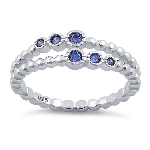 Sterling Silver Double Beaded Tanzanite CZ Ring