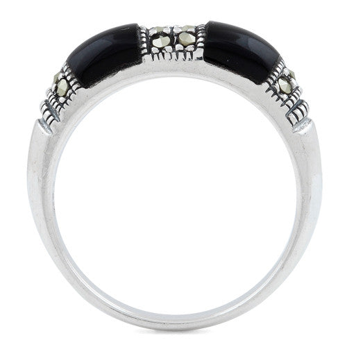 Sterling Silver Double Black Onyx Marcasite Ring