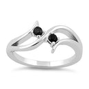 Sterling Silver Double Black Round Cut CZ Ring